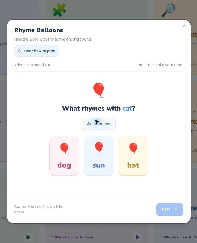 Real Rhyme Balloons activity in Phonics Play