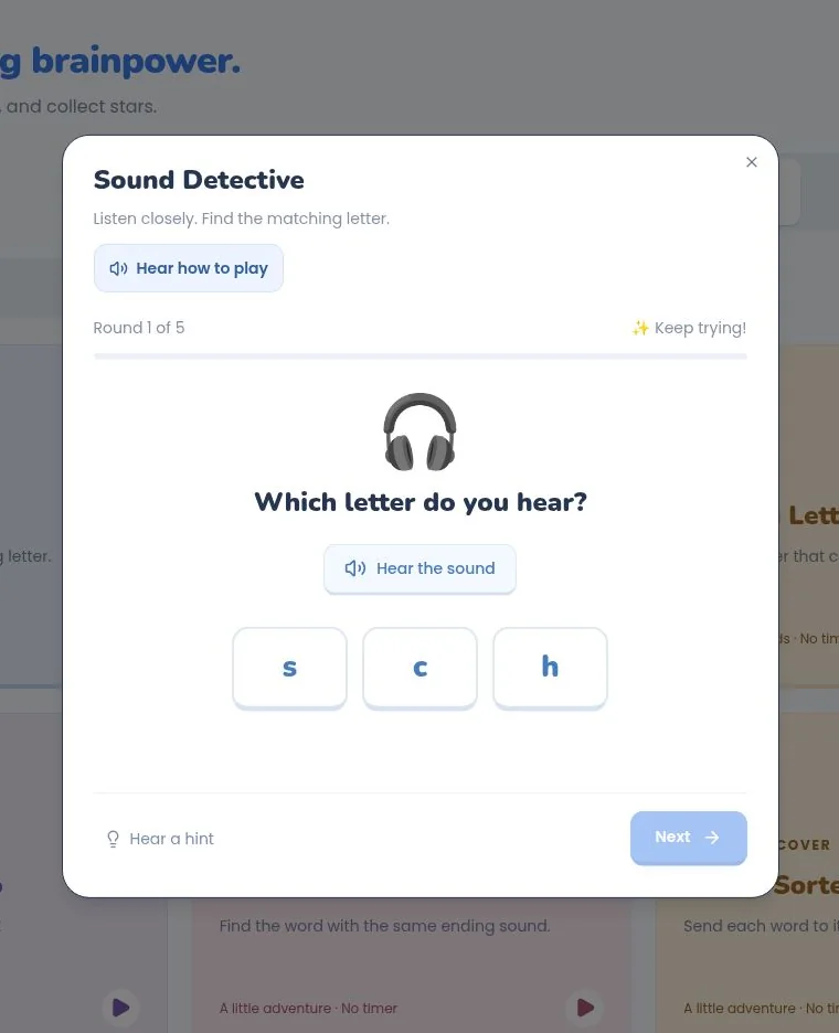 Real Sound Detective activity in Phonics Play