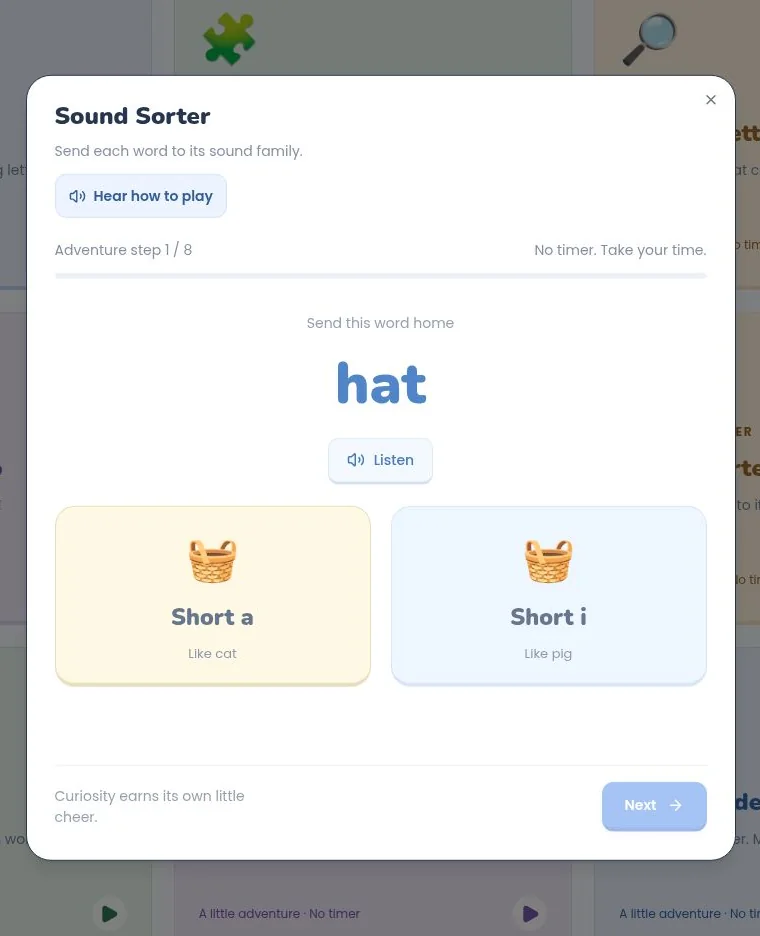 Real Sound Sorter activity in Phonics Play