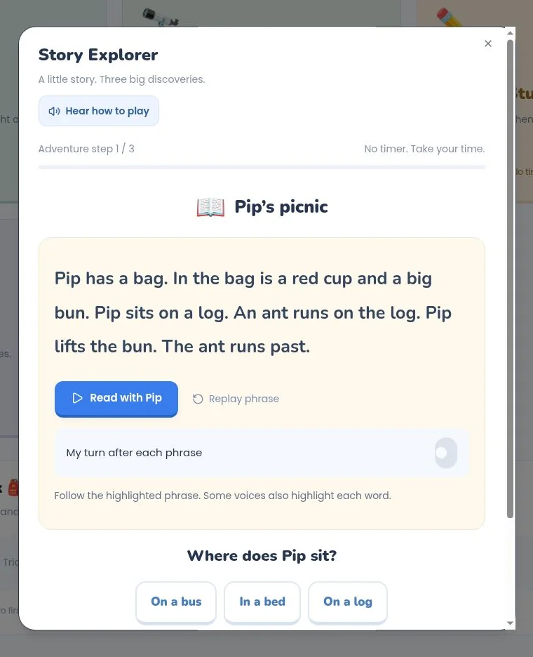 Real Story Explorer activity in Phonics Play