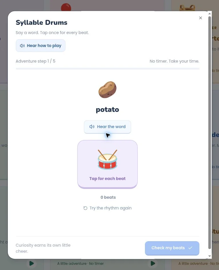 Real Syllable Drums activity in Phonics Play