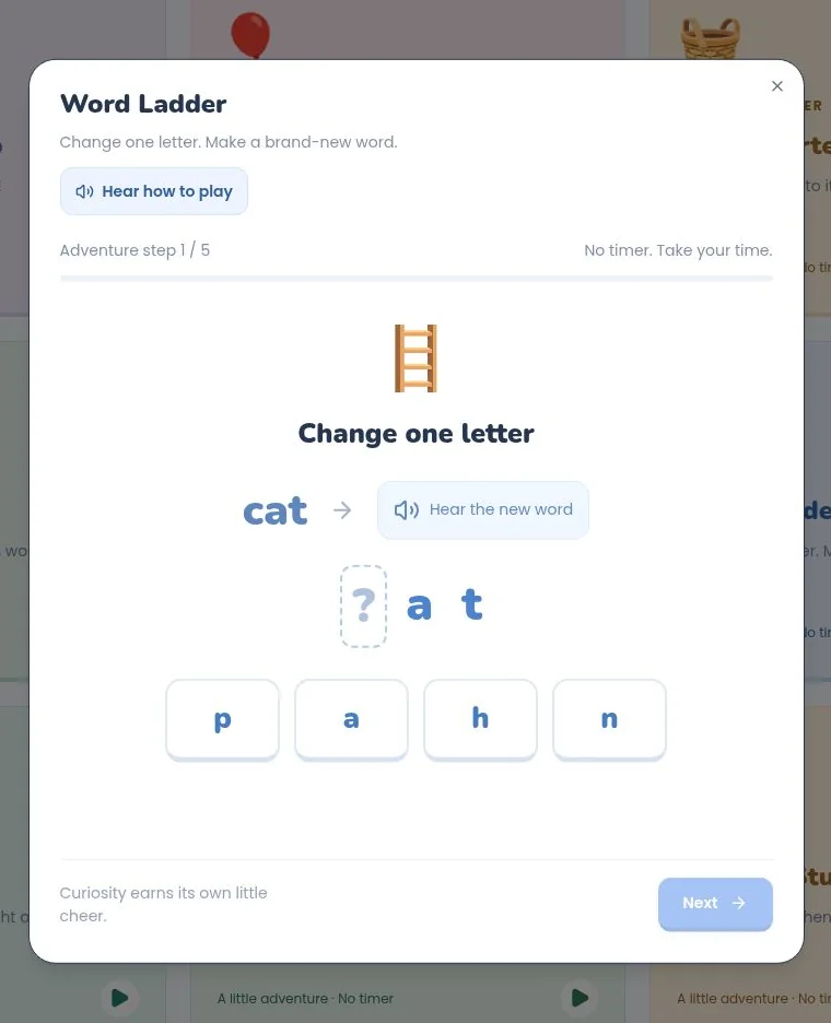 Real Word Ladder activity in Phonics Play